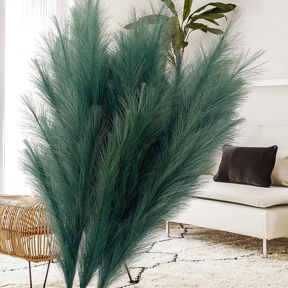 Three tall emerald green pampas grass stems for home decor