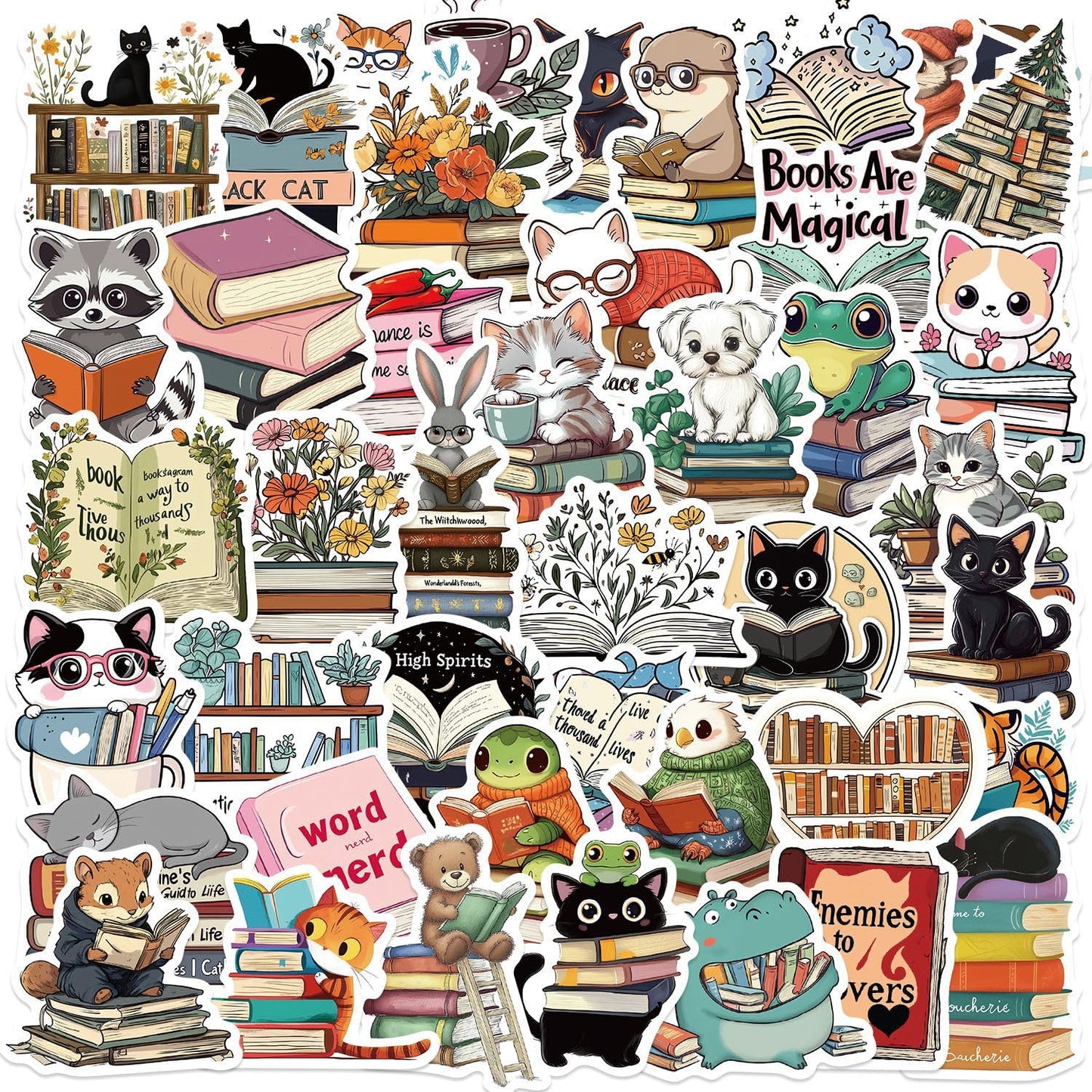 50 Bookish Animal Reading Stickers for Journals and Laptops