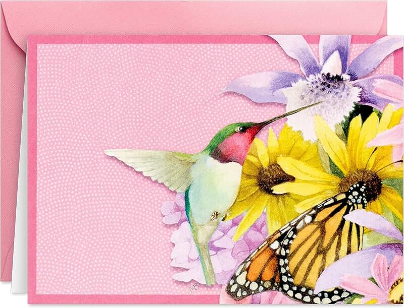 20 floral notecards with envelopes featuring butterflies and hummingbirds