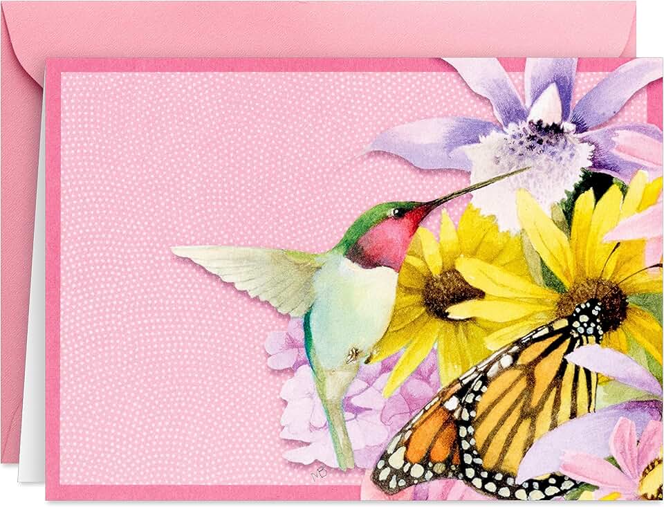 20 floral notecards with envelopes featuring butterflies and hummingbirds