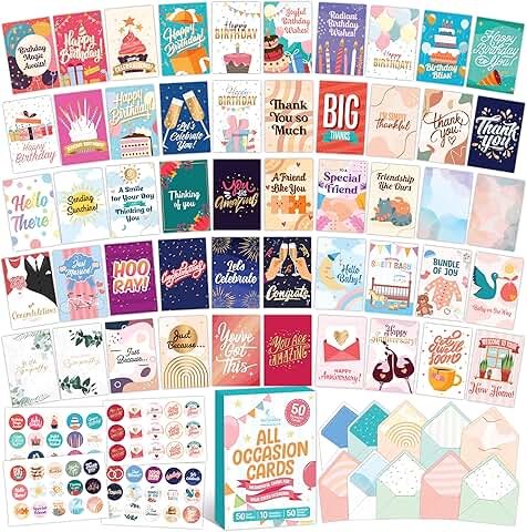 50 Gold Foiled Glitter All Occasion Greeting Cards with Envelopes
