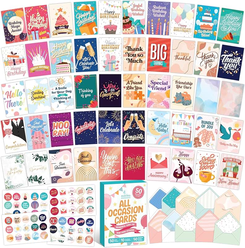 50 Gold Foiled Glitter All Occasion Greeting Cards with Envelopes