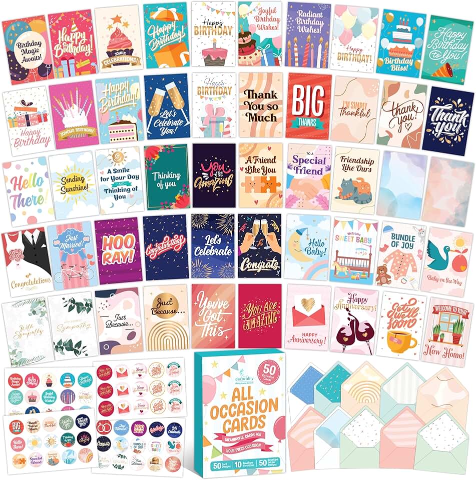 50 Gold Foiled Glitter All Occasion Greeting Cards with Envelopes