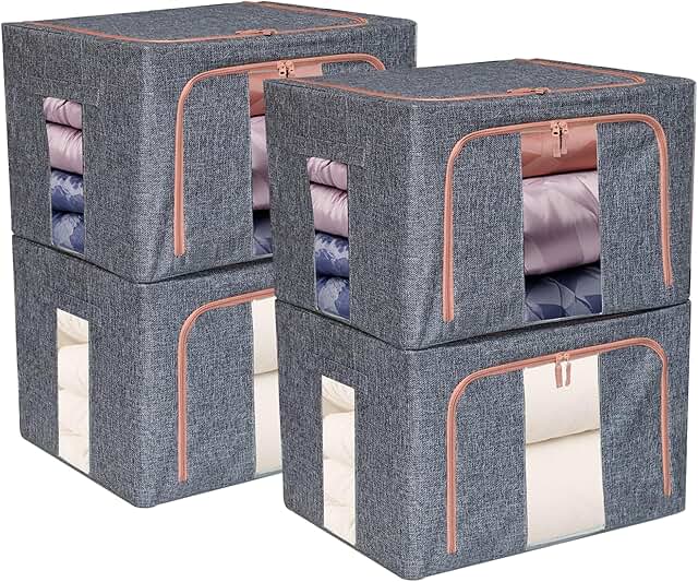 Set of 4 Linen Storage Bins with Metal Frame