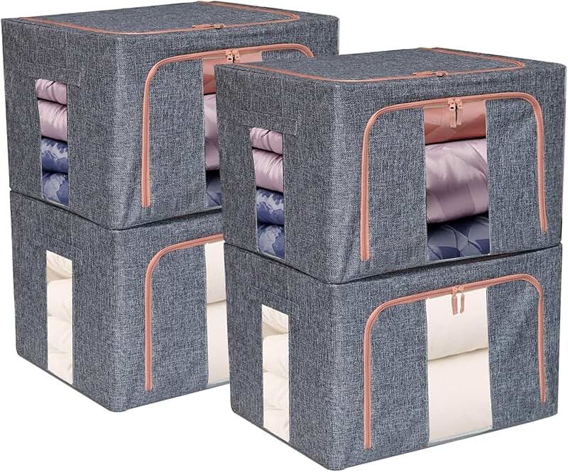 Set of 4 Linen Storage Bins with Metal Frame
