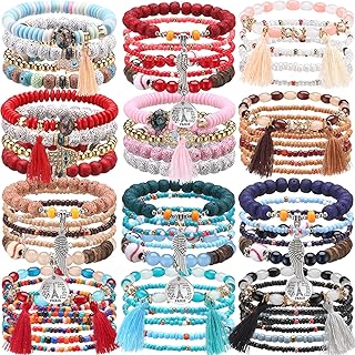 12-Set Multi-Color Boho Beaded Bracelets for Women