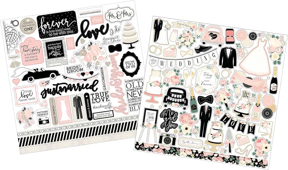 Romantic Wedding Scrapbook Stickers Set of 2