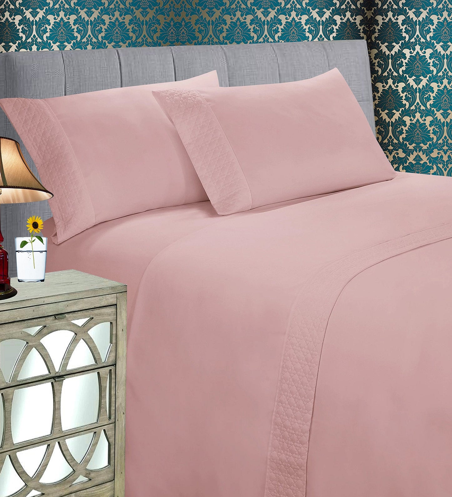Best, Soft Coziest 4-Piece Bed Sheet Set! 1500 Thread Count Egyptian Quality  Quilted Design on Flat Sheet and Pillowcases  Wrinkle Free,