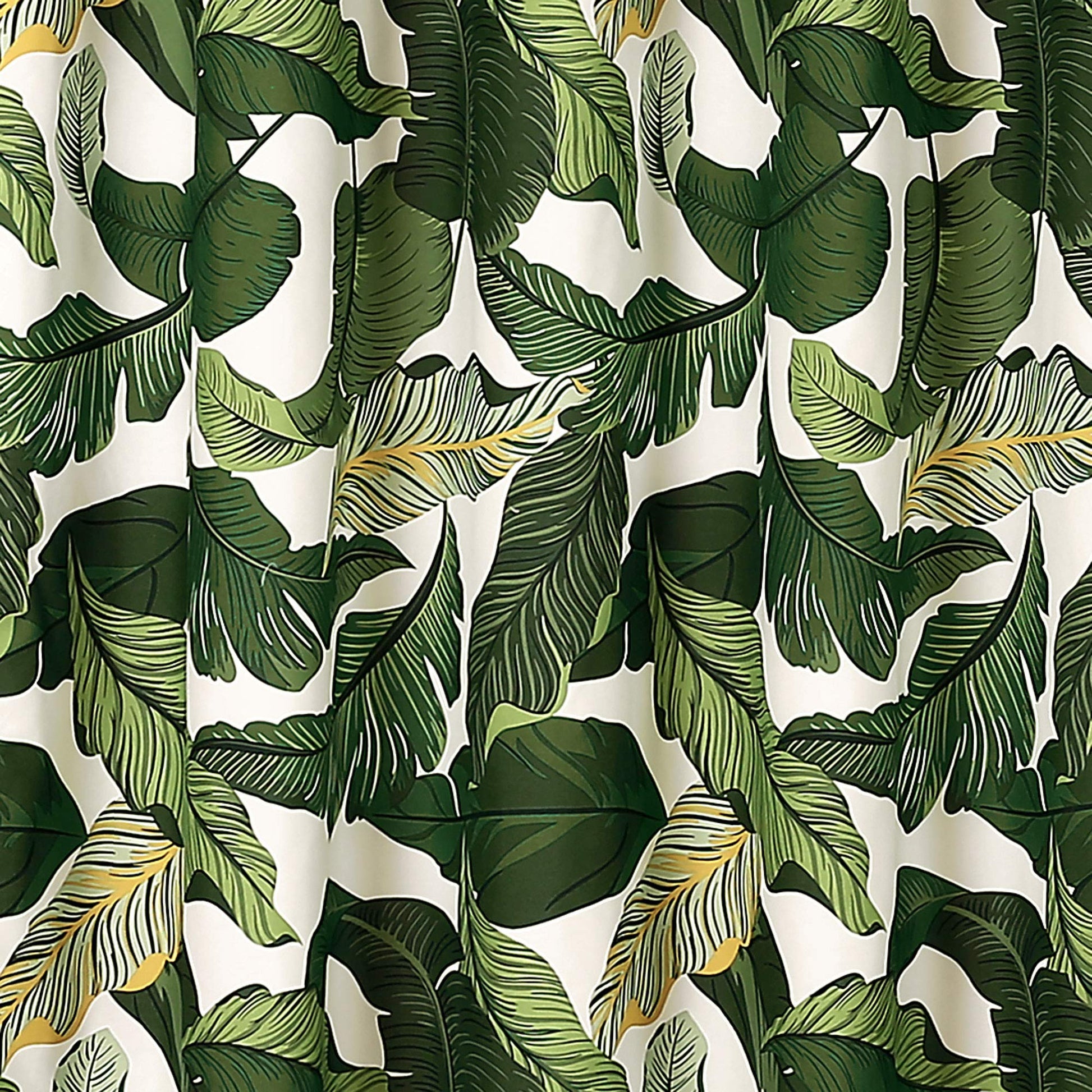 , Green Tropical Paradise Shower Curtain-Fabric Leaf Rainforest Island Print Design, 72" x 72"