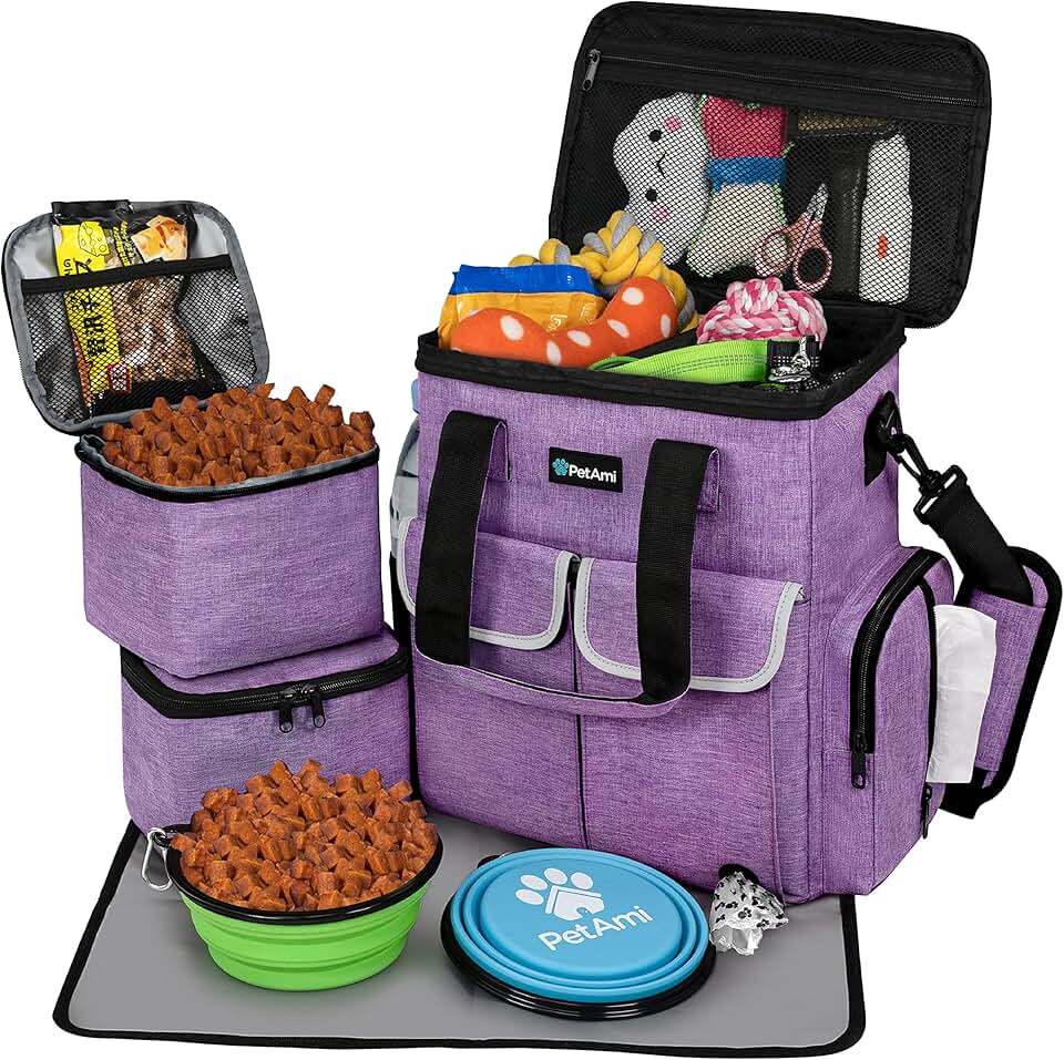 Dog and Cat Travel Bag with Food Containers and Bowls