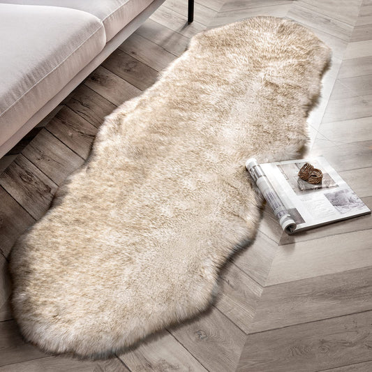 Faux Fur Rug, Fluffy Soft Faux Fox Fur Area Rugs for Bedroom Livingroom Kids Room Decor,Shaggy Fur Rugs Anti-Skid, White Brown, 2 x 6 Feet
