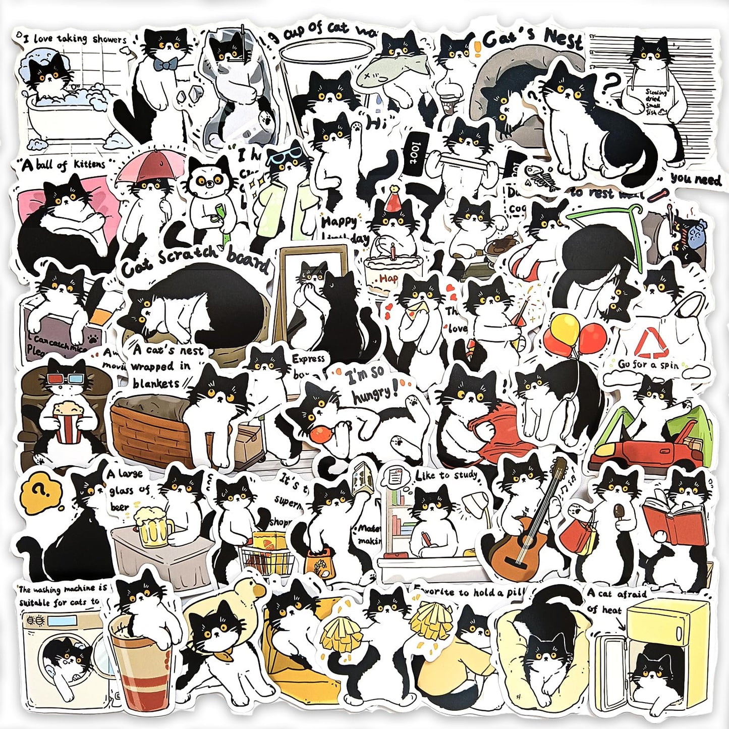 50 Waterproof Cute Cat Stickers for Kids and Teens