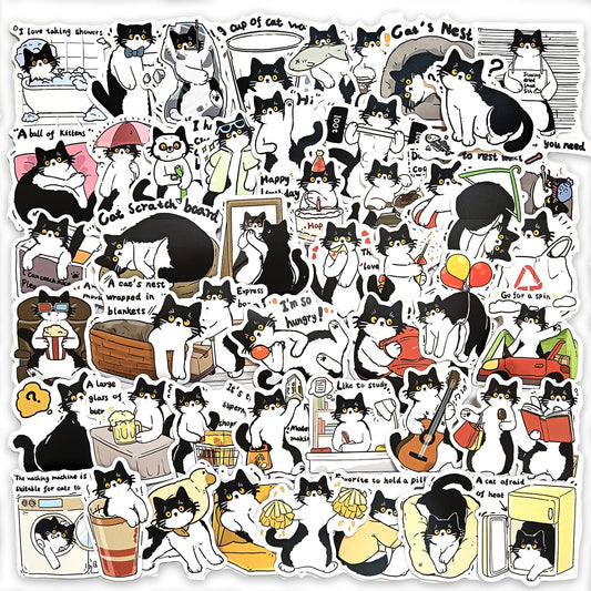 50 Waterproof Cute Cat Stickers for Kids and Teens