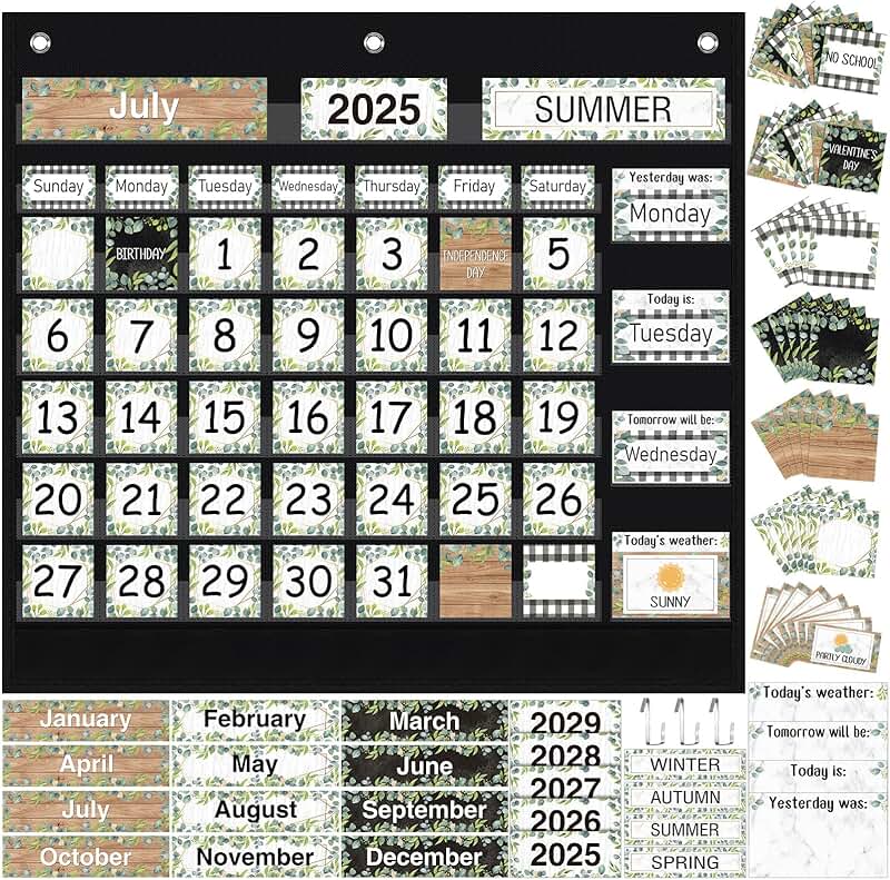 Classroom Calendar Pocket Chart for Seasons and Weather