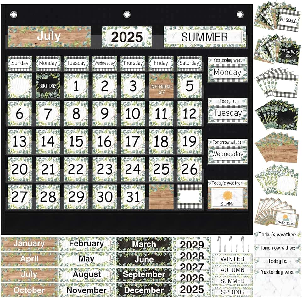 Classroom Calendar Pocket Chart for Seasons and Weather