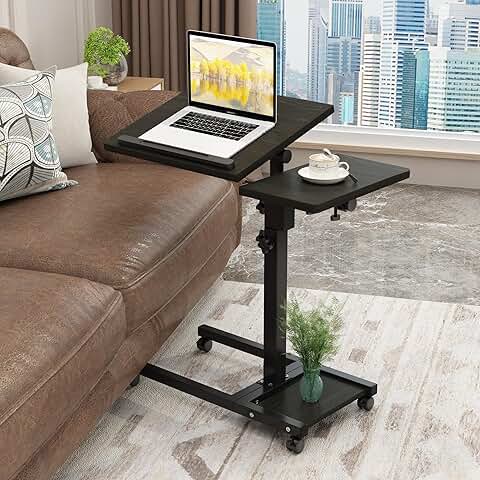 Adjustable Mobile Laptop Stand with Wheels and Mouse Pad