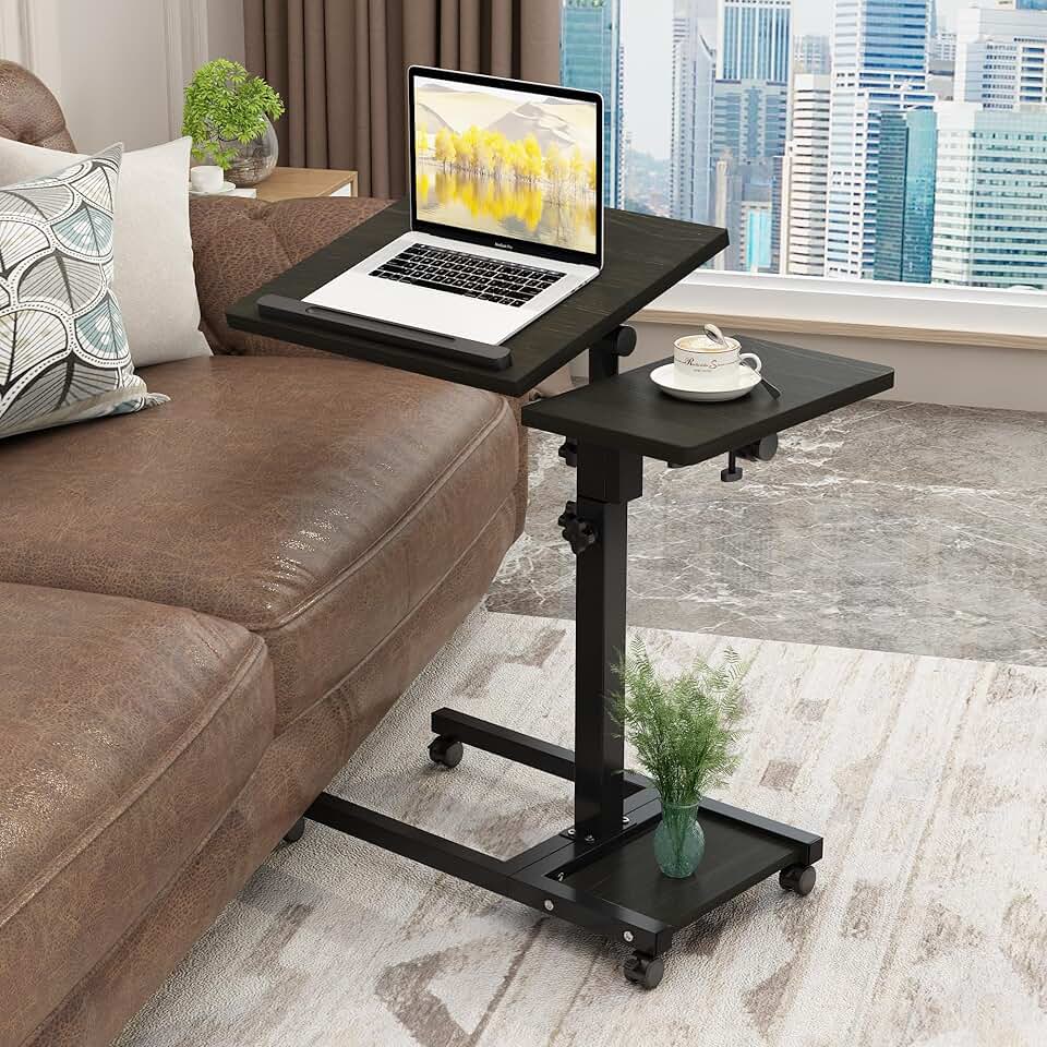 Adjustable Mobile Laptop Stand with Wheels and Mouse Pad