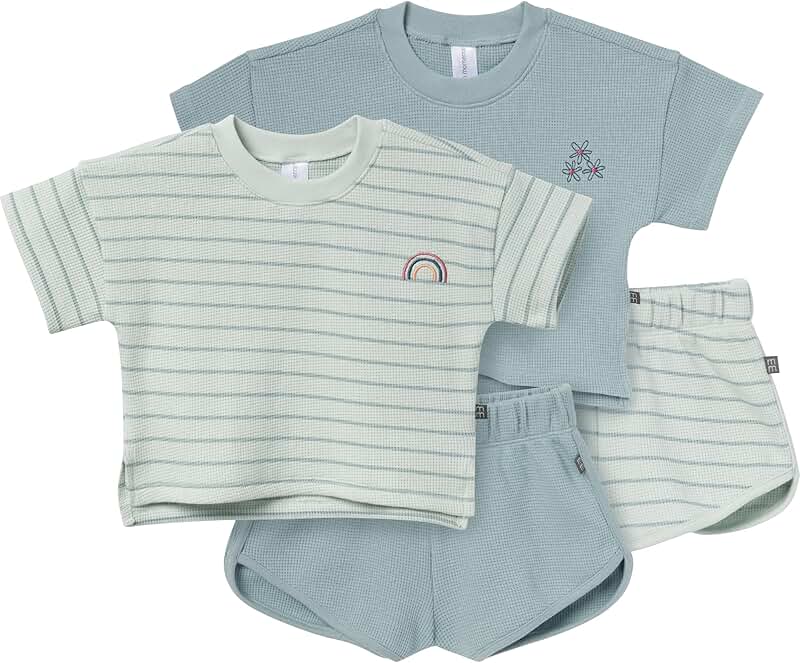 Baby Girl's 4-Piece Set with Crop Tops and Shorts