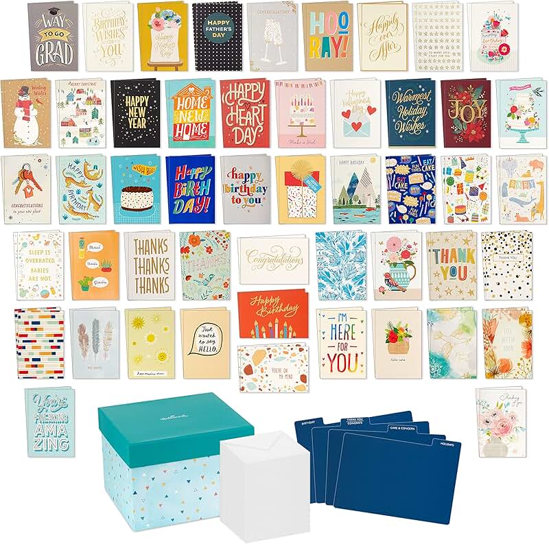 Set of 100 assorted blank greeting cards with organizer