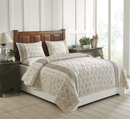 Esential is Unique Luxurious, Soft and Plush in Kantha Weave Block 100 Percent Cotton Quilted in Vibrant Colors, Full/Queen Comforter Set, Brown