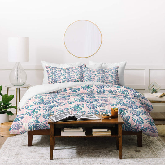Dash and Ash Pinky Palms Duvet Set with Pillow Sham, Twin, Pink