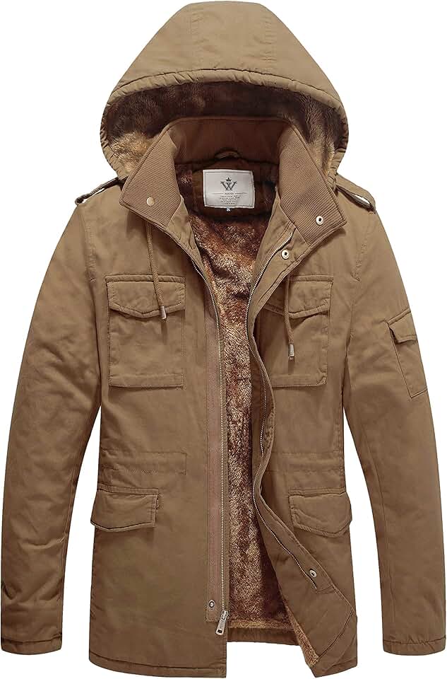 Men's Thick Winter Military Style Parka with Removable Hood