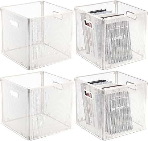 Set of 4 foldable metal storage baskets, 13x13, white