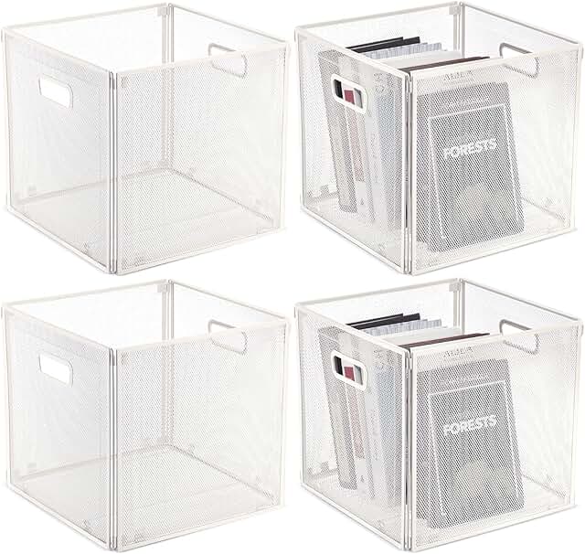 Set of 4 foldable metal storage baskets, 13x13, white