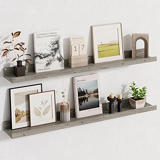 Set of 2 36-Inch Rustic Elm Wood Wall Shelves