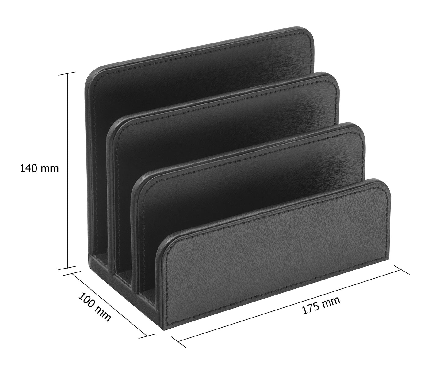 Black leather letter holder for desk storage