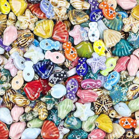 50 Assorted Ceramic Ocean Sea Shell Beads for Jewelry Making