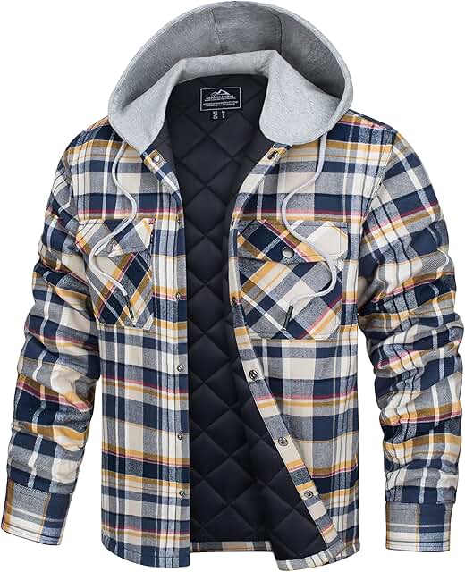 Men's Flannel Hooded Quilted Plaid Shirt