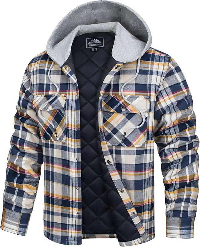 Men's Flannel Hooded Quilted Plaid Shirt