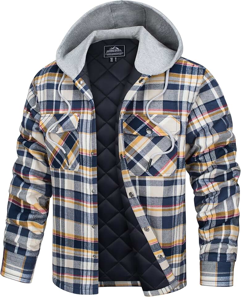 Men's Flannel Hooded Quilted Plaid Shirt