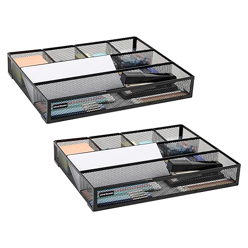 Set of 2 black metal mesh drawer organizers