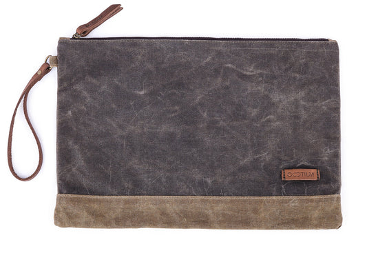 Waxed Canvas Zip Folio Pencil and Makeup Bag, 13x9.4, Olive Drab