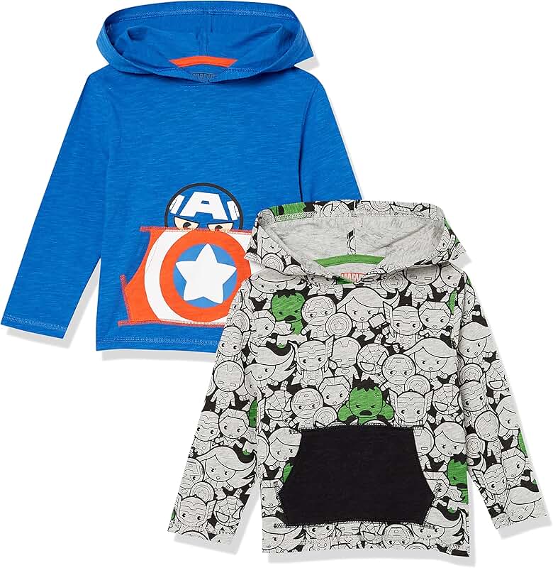 Lightweight Hooded Long-Sleeve T-Shirts for Boys and Toddlers, Pack of 2