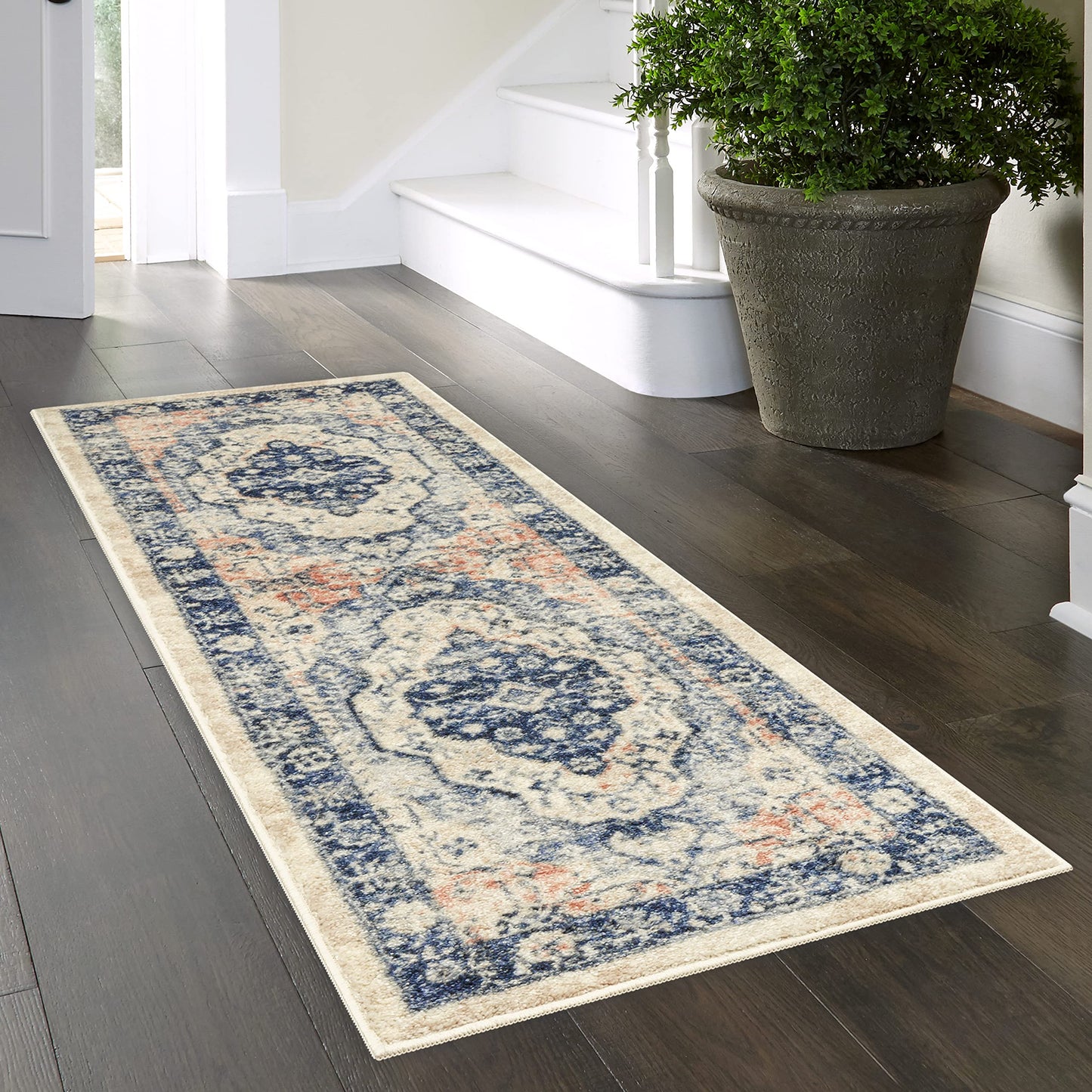 Caprice Boho Medallion Hallway Entryway Non Skid Runner Rug Made in USA], Blue, 2' x 6'