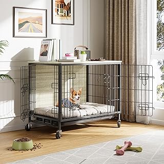 Small Dog Crate with Doors, Wheels, and Tray