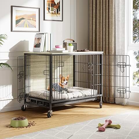 Small Dog Crate with Doors, Wheels, and Tray