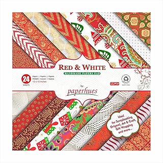 Red and white handmade scrapbook papers, 12x12 inches, 24 sheets