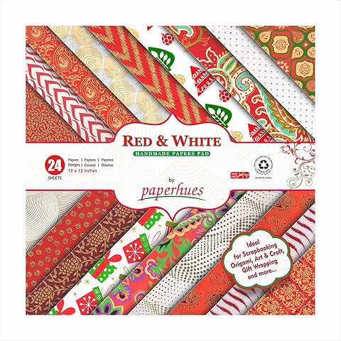 Red and white handmade scrapbook papers, 12x12 inches, 24 sheets