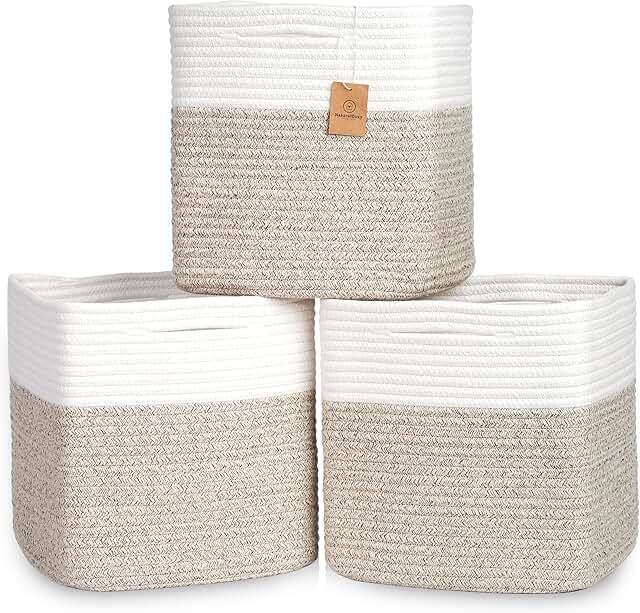 13-Inch Cotton Rope Storage Baskets, 3-Pack