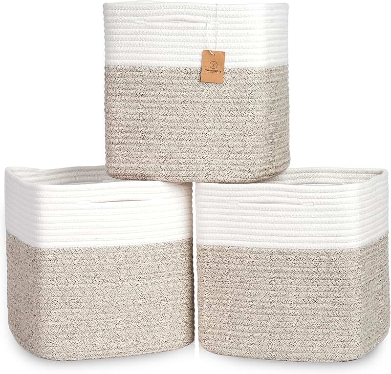 13-Inch Cotton Rope Storage Baskets, 3-Pack