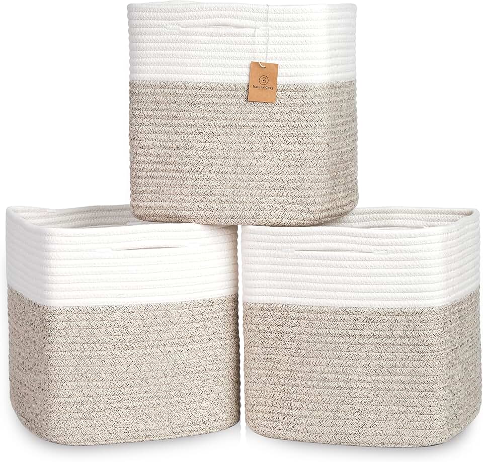 13-Inch Cotton Rope Storage Baskets, 3-Pack