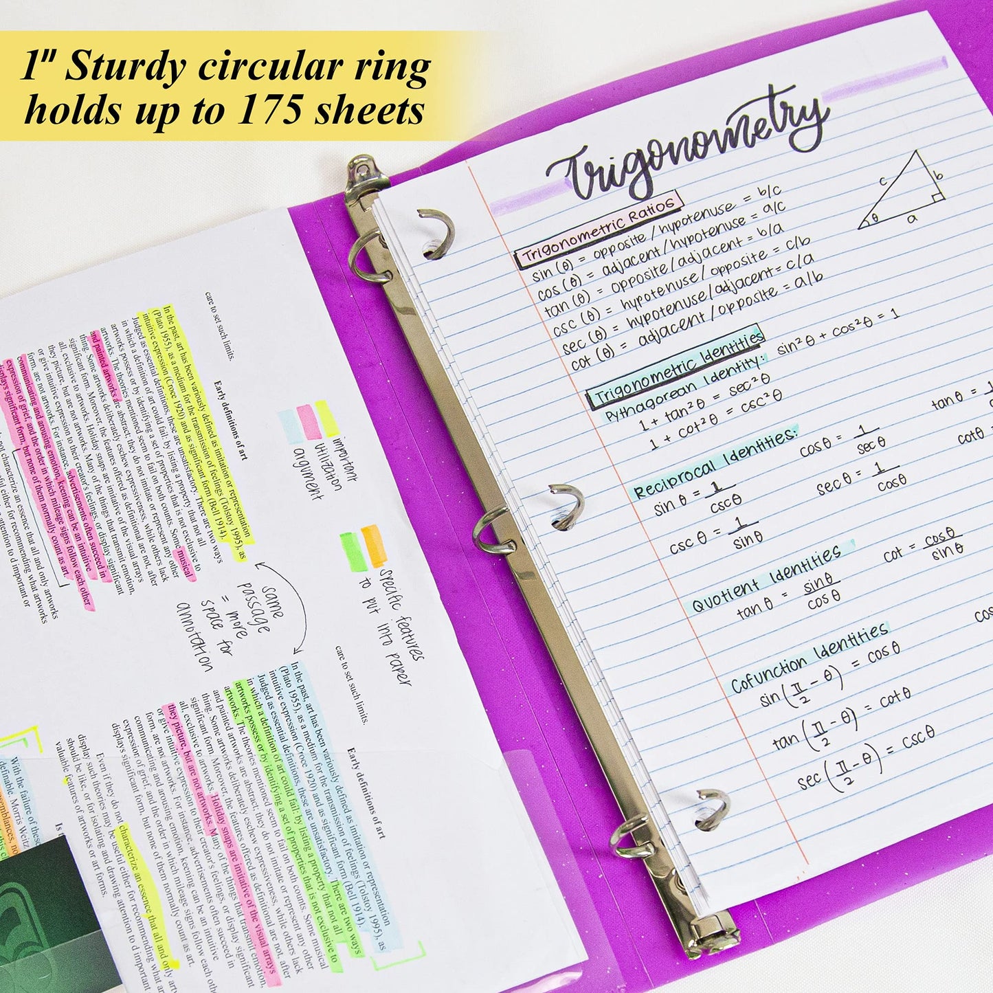 3-Ring 1-Inch Glitter Binder for 175 Sheets