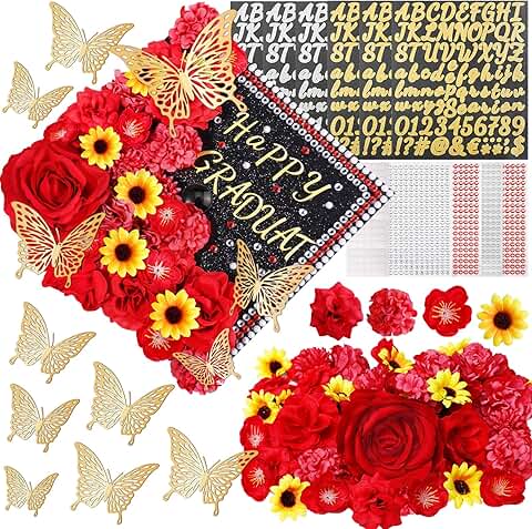 58-Piece Graduation Cap Decoration Kit with Flowers Butterflies Rhinestones