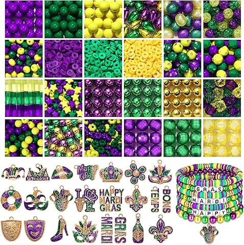1500+ Green, Gold, Purple Beads for Jewelry and Masks