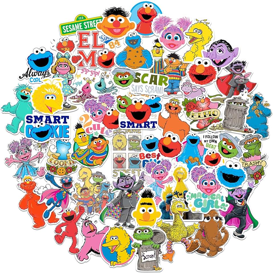 Large Sesame Street Sticker Pack with 50 Die Cut Vinyl Stickers