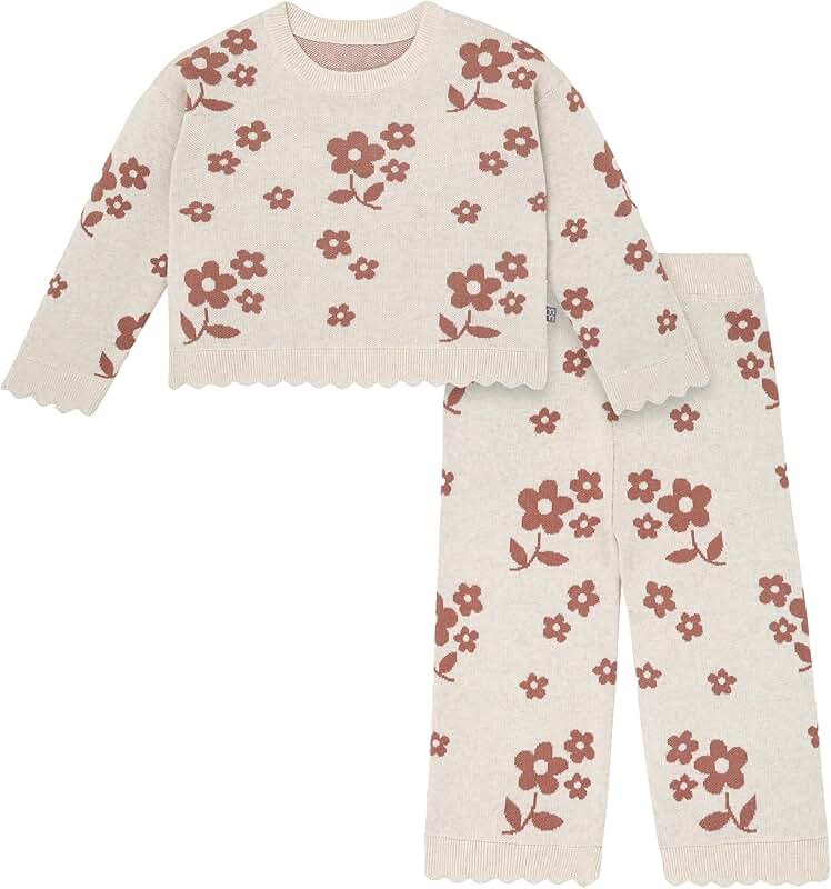 Girls' Baby and Toddler Sweater Set with Nutmeg Flowers